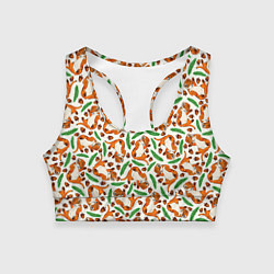 Топик спортивный женский Тигрята, еловые ветки и желуди, цвет: 3D-принт