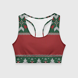 Топик спортивный женский Knitted Christmas Pattern, цвет: 3D-принт