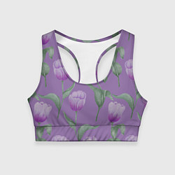 Женский спортивный топ Фиолетовые тюльпаны с зелеными листьями