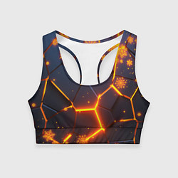 Женский спортивный топ НОВОГОДНИЕ ОГНЕННЫЕ 3D ПЛИТЫ FIRE NEON HEXAGON