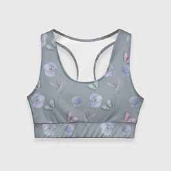 Топик спортивный женский Бабочки и цветы голубого мака, цвет: 3D-принт