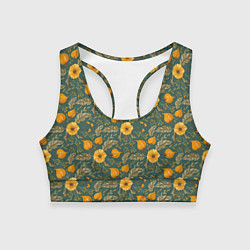 Топик спортивный женский Желтые цветочки и листья, цвет: 3D-принт