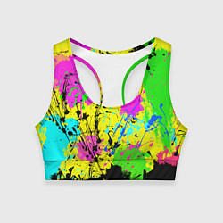 Топик спортивный женский Абстрактная картина в разноцветный неоновых тонах, цвет: 3D-принт