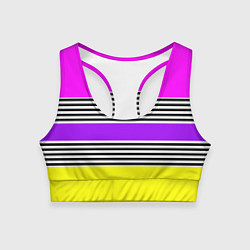 Топик спортивный женский Яркие неоновые полосы в сочетании с черно-белыми п, цвет: 3D-принт