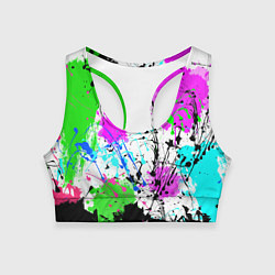 Топик спортивный женский Неоновые разноцветные пятна и брызги красок, цвет: 3D-принт