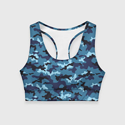 Топик спортивный женский Камуфляж Тёмно-Синий Camouflage Dark-Blue, цвет: 3D-принт