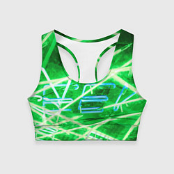 Топик спортивный женский Неоновые лучи и буквы - Зелёный, цвет: 3D-принт