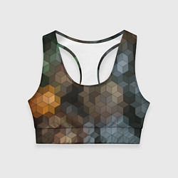 Топик спортивный женский Геометрический 3D узор в серых и коричневых тонах, цвет: 3D-принт