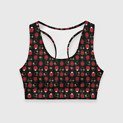 Топик спортивный женский Красные Божьи коровки на черном фоне ladybug, цвет: 3D-принт