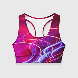 Топик спортивный женский Неоновые линии и фонари - Красный, цвет: 3D-принт