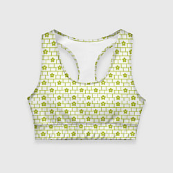 Топик спортивный женский Зеленые кирпичики и цветы, цвет: 3D-принт