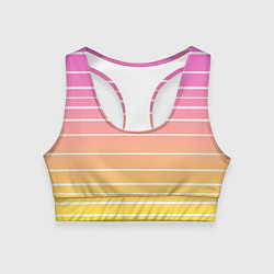 Топик спортивный женский Белые полосы на розовом и желтом градиенте, цвет: 3D-принт