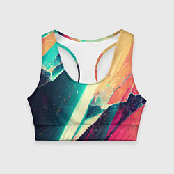Топик спортивный женский Разбитый экран, неоновые осколки, цвет: 3D-принт