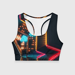Женский спортивный топ Неоновые огни на геометрических поверхностях