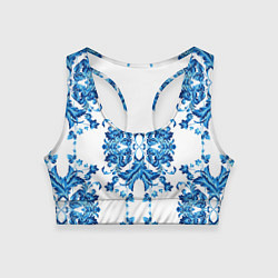 Топик спортивный женский Гжель синие цветы, цвет: 3D-принт