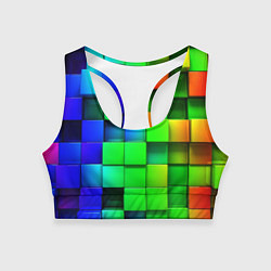 Топик спортивный женский Цветные неоновые кубы, цвет: 3D-принт