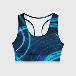 Топик спортивный женский Синие абстрактные линии в темноте, цвет: 3D-принт