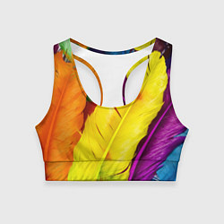 Топик спортивный женский Разноцветные перья птиц, цвет: 3D-принт
