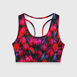 Топик спортивный женский Тюльпаны - поле красных цветов, цвет: 3D-принт