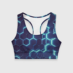 Топик спортивный женский Голубой неон соты, цвет: 3D-принт