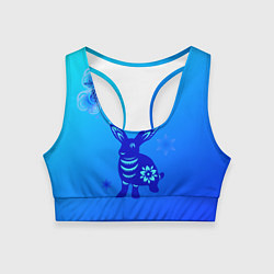 Топик спортивный женский Синий кролик и снежинки, цвет: 3D-принт