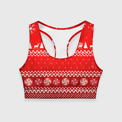 Топик спортивный женский Узор с оленями и ёлками, цвет: 3D-принт