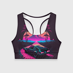 Топик спортивный женский Synthwave car and mountains, цвет: 3D-принт