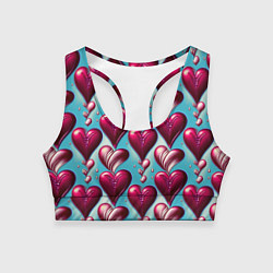 Топик спортивный женский Паттерн красные абстрактные сердца, цвет: 3D-принт