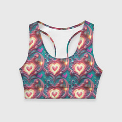 Топик спортивный женский Паттерн пылающие сердца, цвет: 3D-принт