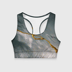 Топик спортивный женский Абстрактный серо-белый туман и золотая краска, цвет: 3D-принт