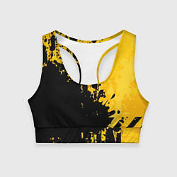 Топик спортивный женский Пятна черной краски на желтом фоне, цвет: 3D-принт