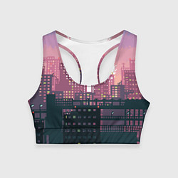 Топик спортивный женский Пиксельный пейзаж города - закат, цвет: 3D-принт