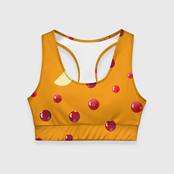 Топик спортивный женский Ягоды и лимон, оранжевый фон, цвет: 3D-принт
