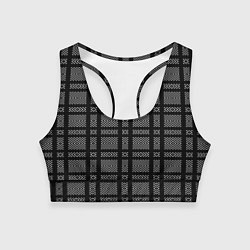 Топик спортивный женский Черно-белый клетчатый геометрический узор, цвет: 3D-принт