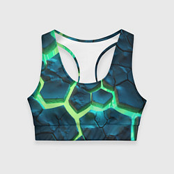 Топик спортивный женский Яркий зеленый разлом плит, цвет: 3D-принт