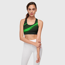 Топик спортивный женский Зеленые полосы на черном фоне, цвет: 3D-принт — фото 2