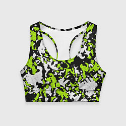 Топик спортивный женский Абстракция чёрно-зелёная, цвет: 3D-принт