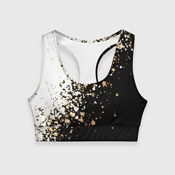 Топик спортивный женский Чёрно белый с золотыми крапинками размытый, цвет: 3D-принт