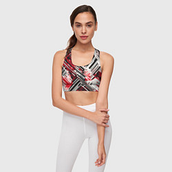 Топик спортивный женский Киберпанк линии белые и красные, цвет: 3D-принт — фото 2