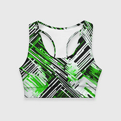 Топик спортивный женский Киберпанк линии белые и зелёные, цвет: 3D-принт