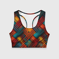 Топик спортивный женский Разноцветная клетка в шотландском стиле, цвет: 3D-принт