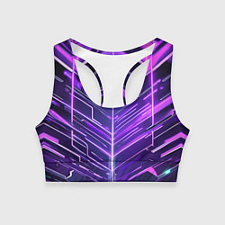 Топик спортивный женский Фиолетовые неон полосы киберпанк, цвет: 3D-принт