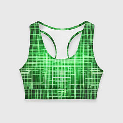 Топик спортивный женский Зелёные неоновые полосы киберпанк, цвет: 3D-принт