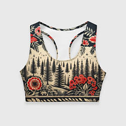 Женский спортивный топ Новогодний лес с узорами