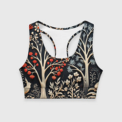 Топик спортивный женский Новогодние узоры и деревья, цвет: 3D-принт