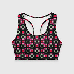 Топик спортивный женский Красно-черный зеленый геометрический узор, цвет: 3D-принт