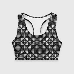 Топик спортивный женский Черно белый геометрический клетчатый узор, цвет: 3D-принт