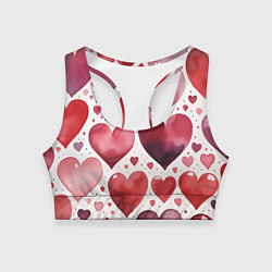 Топик спортивный женский Паттерн акварельные сердечки, цвет: 3D-принт