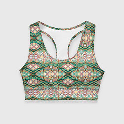 Женский спортивный топ Орнамент зеленый мелкий икат
