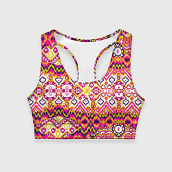 Топик спортивный женский Розовый орнамент имитация ткань икат, цвет: 3D-принт